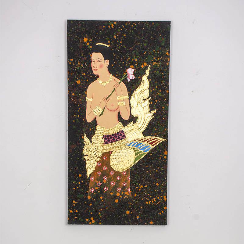 泰国金箔实木边框人物画挂画东南亚泰式客厅餐厅玄关墙面装饰画