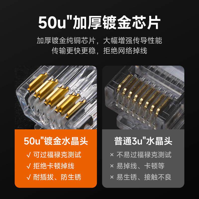 888泛达网线水晶头J45镀类金接线头六R6超五5类屏千兆非蔽网线对
