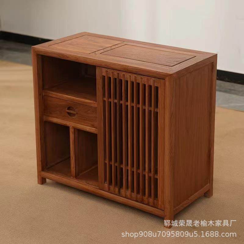 老榆木中式餐边柜复古靠墙储藏茶水柜实木玄关可移动禅意烧水柜
