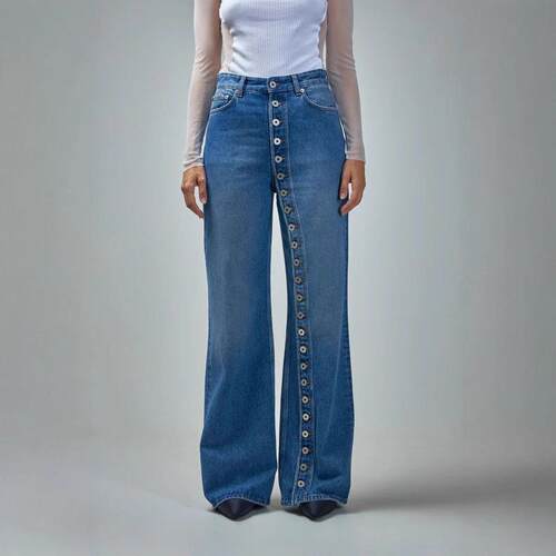 Women's Casual Pocket Button Wide-leg Loose Rear Elastic