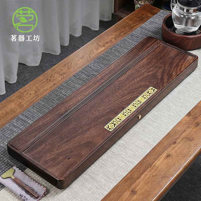 新款整胡桃木茶盘用中式厅原木客黑檀茶台办家公室排水茶具福缘块
