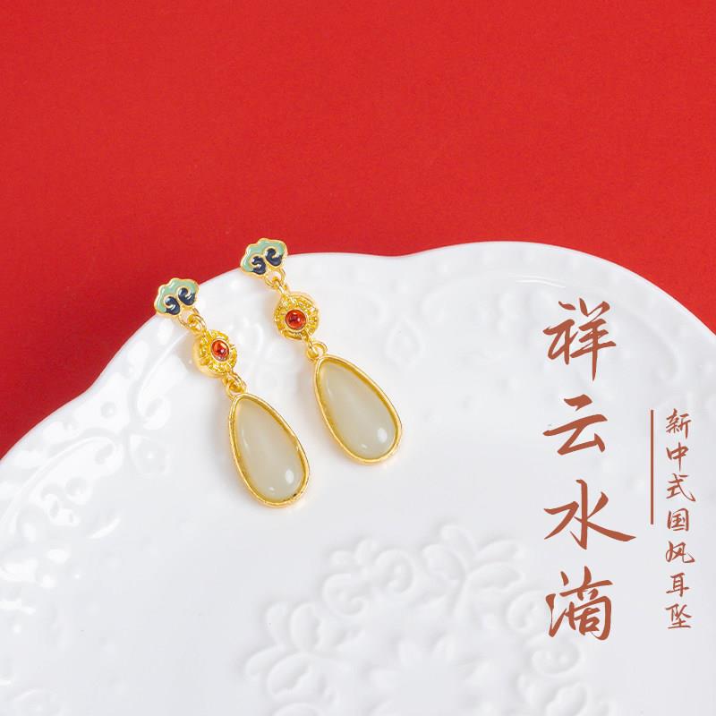 普陀山文创新中式祥云水滴耳坠女