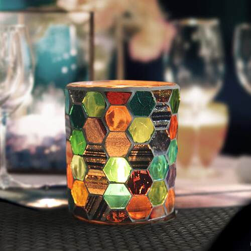 欧式多彩六边杯形D.*.cm马赛克玻璃烛台现代家居烛光晚餐装饰