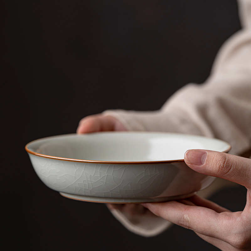 陶瓷汝窑茶点盘圆形水果盘中式创意点心零食碟茶道养壶盘壶承托盘