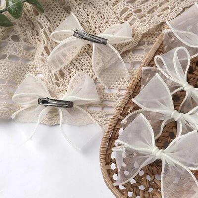 6Pcs White Lace Bow Hair Clips For Baby Girls Lovely Bowknot