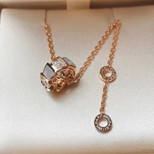 公价5.07万】99新宝格丽白贝母半钻玫瑰金蛇骨项链357095正品二手