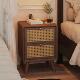 中古实木床头柜家用卧室小型法式 覆古藤编小众设计感高级感床边柜
