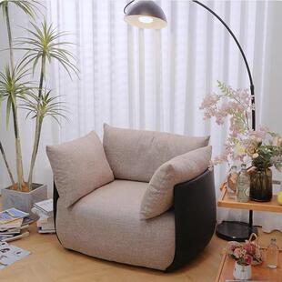 北欧客厅阳台沙发椅复古民宿设计师款懒人沙发棉麻布艺高级感躺椅