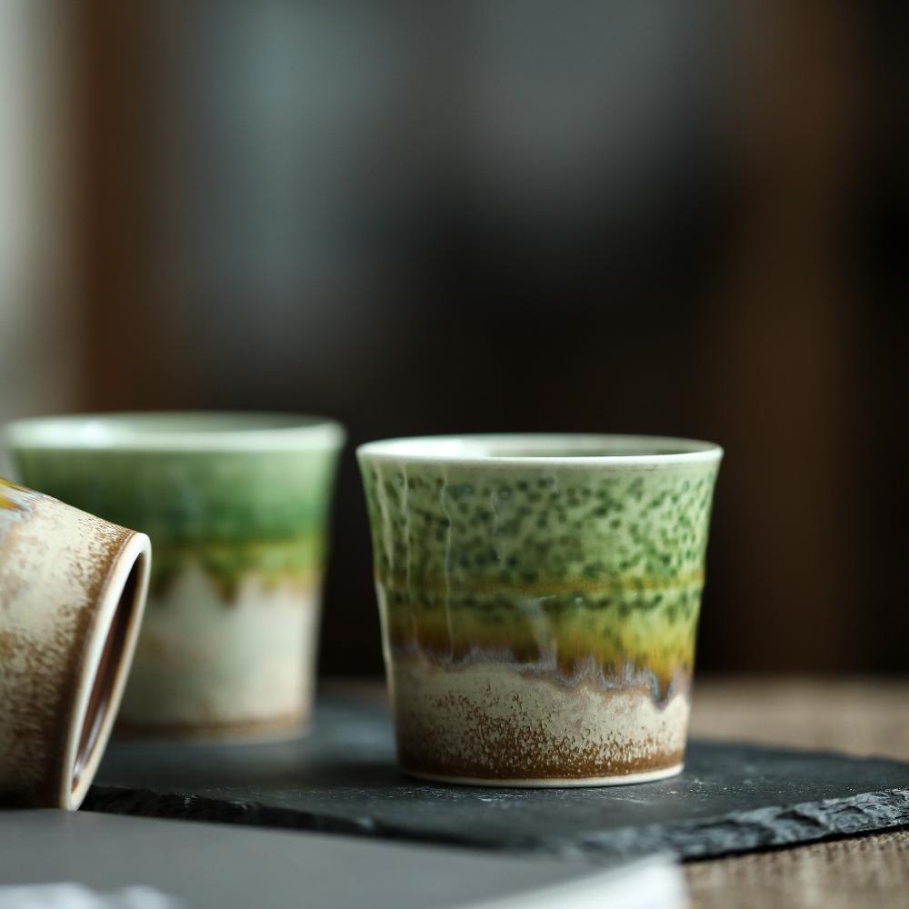 柴烧主人杯苏打绿春色满园单杯柴窑茶具手工品茗杯复古风茶杯陶