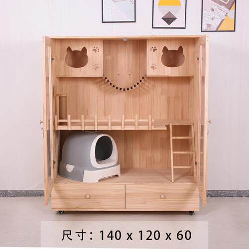 正品猫笼别墅阳家猫笼实台木层小型室内猫猫窝屋双层三豪华宠物屋