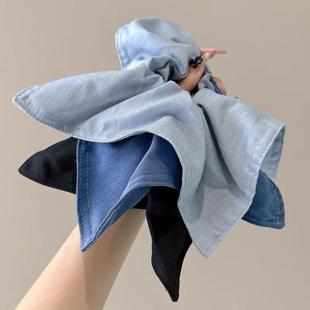 秋冬复古牛仔蓝方巾发圈韩版韩式高弹力布料发饰扎马尾高级感发绳