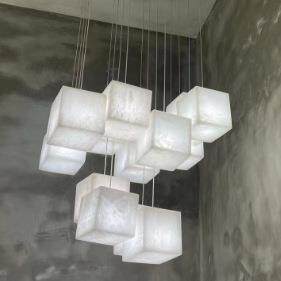 简约现代设计师全铜新中式云石吊灯别墅大厅客厅loft旋转楼梯灯具