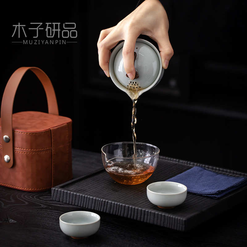 旅行功夫茶具陶瓷快客杯车载户外露营茶杯套装便携式一壶二杯礼品