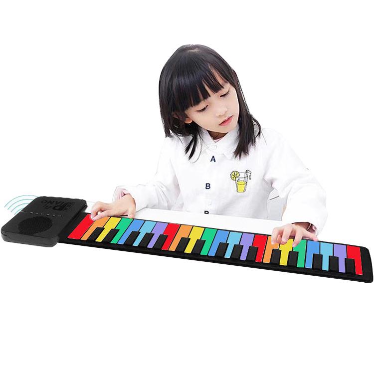 手卷钢琴37键电子琴儿童彩虹琴带音响喇叭折叠益教初学 手卷琴