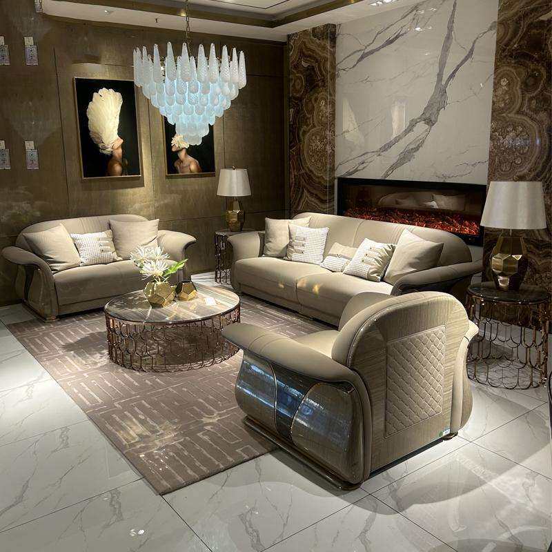 意式轻奢真皮沙发组合高端别墅大户型大平层高靠背实木大气家具