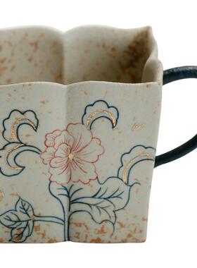 青花火石红TD-1534瓷陶茶杯家用杯主单人杯带把芙纯手绘蓉花品茗