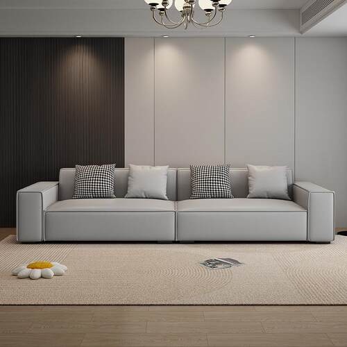 意式极简猫抓皮沙发现代简约小户型直排豆腐块客厅奶油风布艺沙发