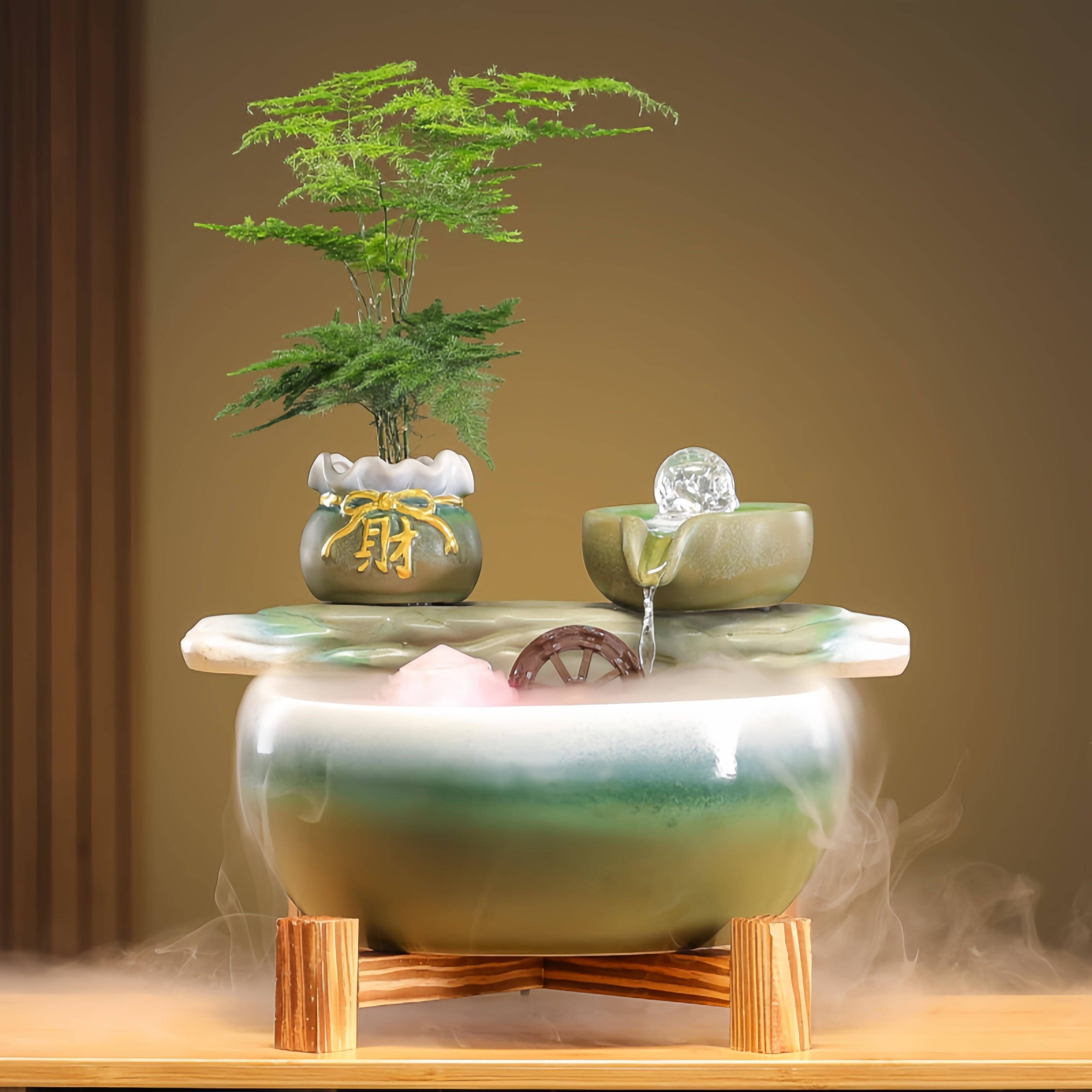 中式陶瓷流水摆件循环时来运转风水球客厅招财办公室桌面开 业礼