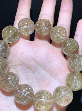 天然魔鬼发晶手链银发手串大颗粒男女款单圈水晶珠链珠串规格17.8