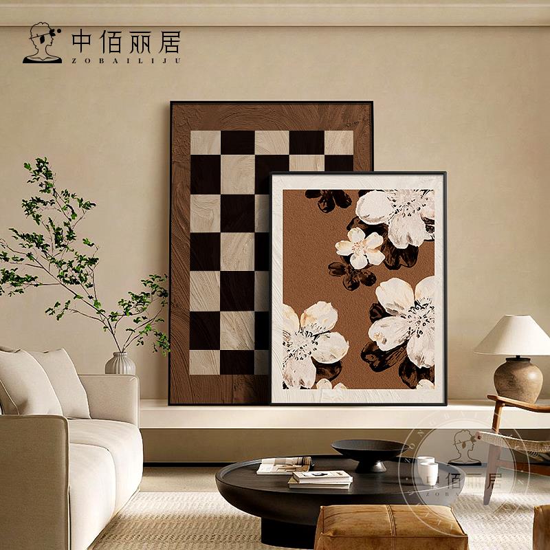 中古风桌面摆画高级感美拉德电视柜挂画复古客厅背景墙落地装饰画