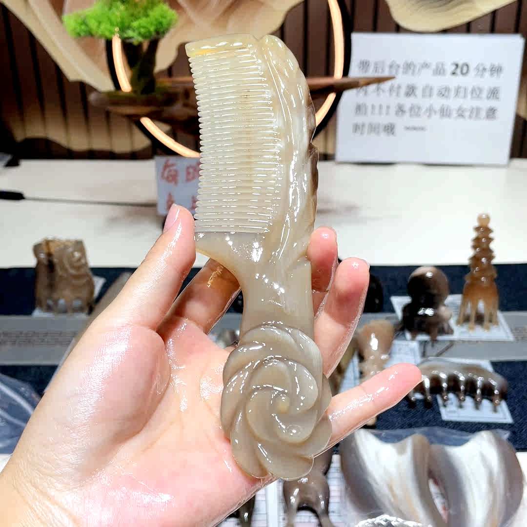 天然白水牛角梳头部经络梳子女士专用长发梳头皮按摩梳家用密齿梳
