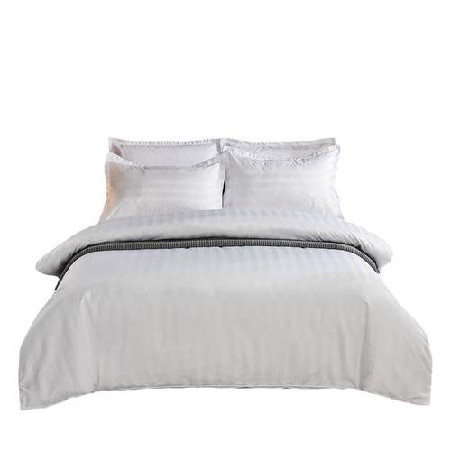 酒店四件套宾馆白色缎条床单被套民宿宾馆床上用品四件套酒店布草