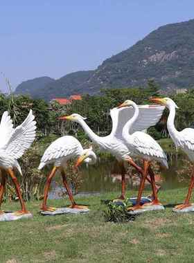 玻璃钢仿真白鹭模型摆件公园林雕塑白鹤道具户外广场水池假山装饰