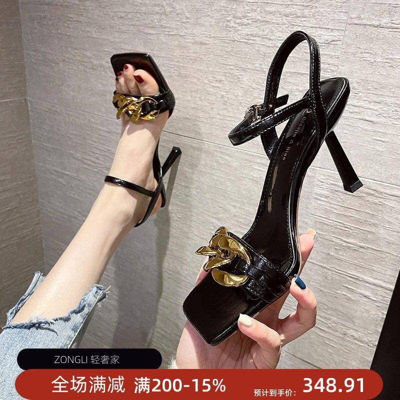 香港罗马凉鞋女夏季2026年新款细跟露趾法式气质一字带网红高跟鞋
