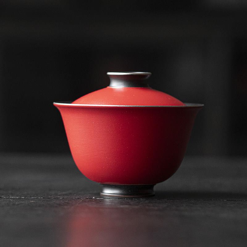 中国红陶瓷三才盖碗茶杯高档功夫喝茶泡茶碗国潮防烫单敬茶杯茶具