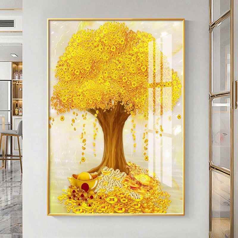 现代简约玄关装饰画轻奢入户正对墙面壁画走廊过道树酒店挂画图片