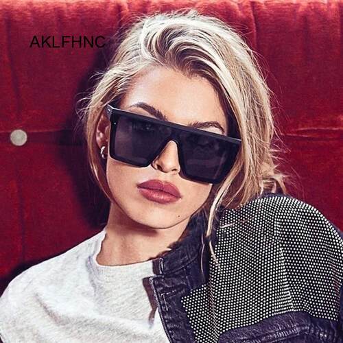 Vintage Oversize Square Sunglasses Luxury Brand Black Leopar
