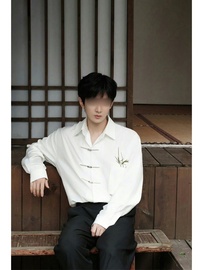 刺绣春装上衣白色衬衫男士，新中式国风男装衣服汉服衬衣