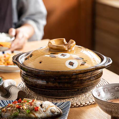 万土烧煲仔饭家用砂锅煲汤煮粥沙锅粗陶土锅炖锅燃气耐高温明火
