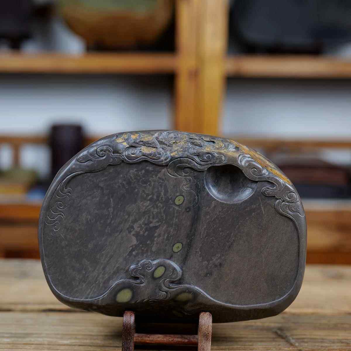正品砚台学 端砚 者梅花坑 手工简雕 天眼然石 初墨砚 墨海文房四