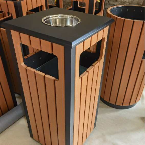 广州南方户外仿木环境果皮垃圾桶铁烤漆木条带烟兜户外桶GPX-94S