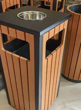 广州南方户外仿木环境果皮垃圾桶铁烤漆木条带烟兜户外桶GPX-94S