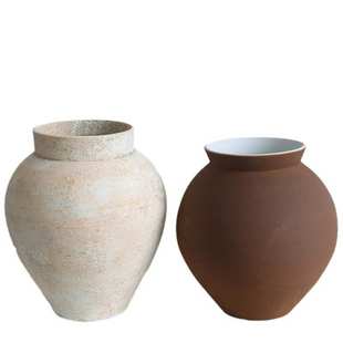 法式 奶油侘寂风陶瓷花瓶复古手工民宿插花禅意摆件粗陶罐子