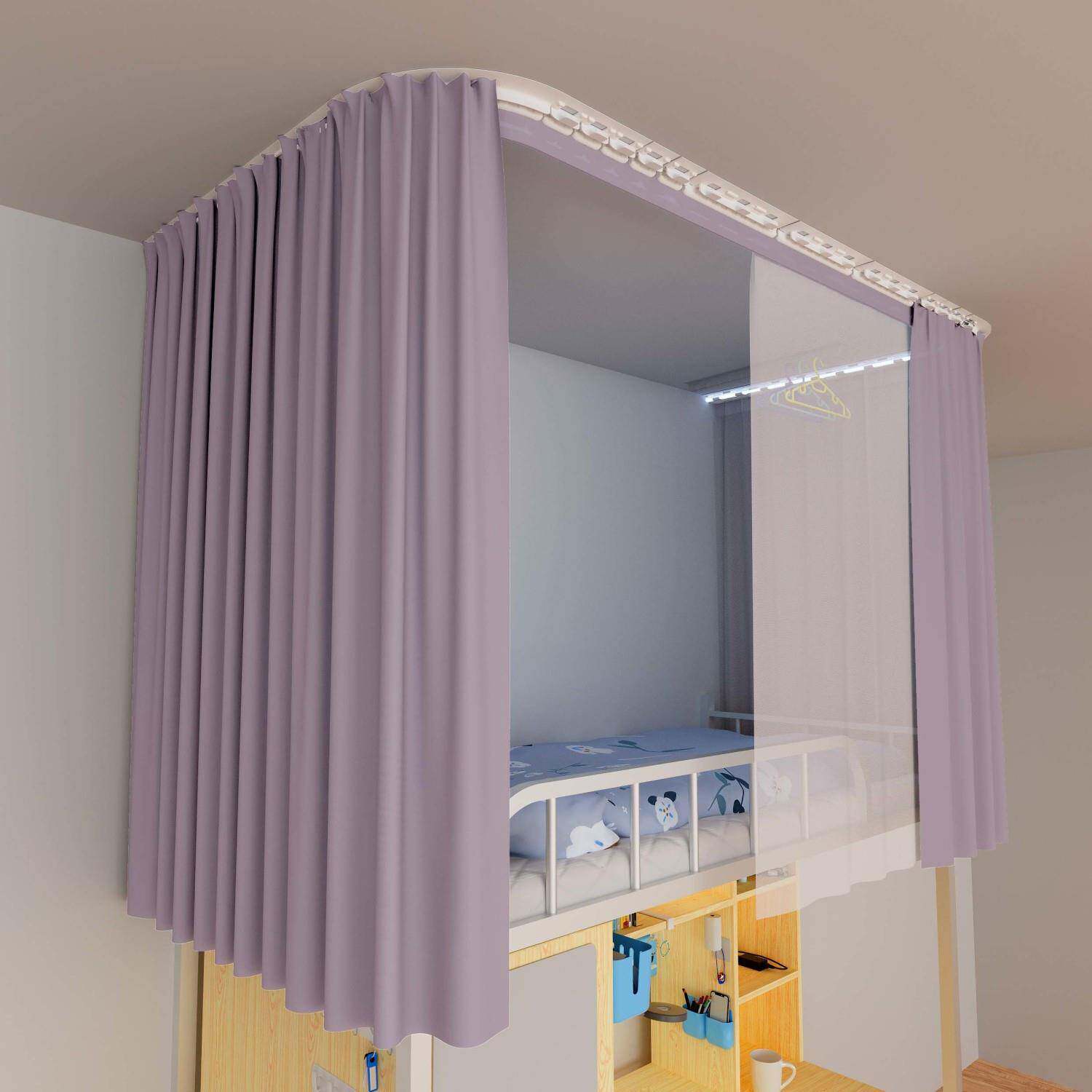 宿舍加厚上铺遮光布u型双轨道透气全遮光床帘不透光全套床帘跨境