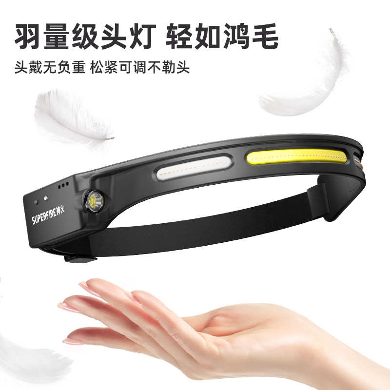 神火超轻头灯HL76超亮远射便携头戴式感应夜钓钓鱼专用充电夜跑灯