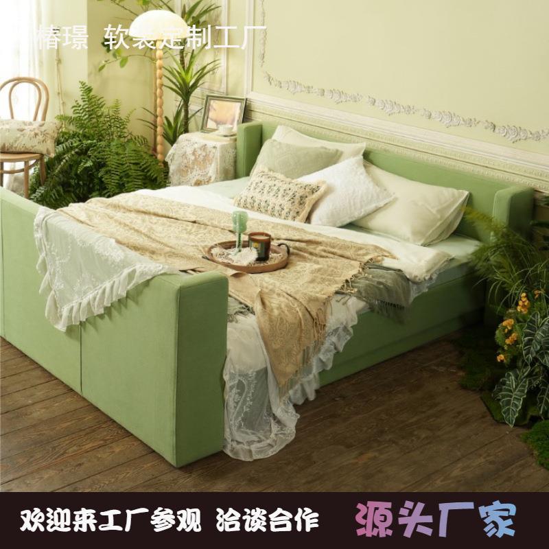 法式复古蔓菁绿山谷床简约小户型主卧设计师民宿样板间布艺双人床