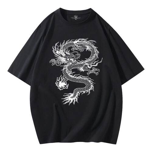 Women's Dragon Print Round Neck Crop Tee
