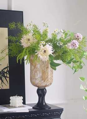 器玻璃水装饰品感客厅器花软轻宽口高级奢琉璃瓶插花摆件养花高脚