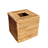 出口藤编方形纸巾筒北欧式 餐厅纸巾盒收纳 复古创意桌面客厅
