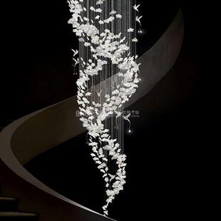 现代花朵小鸟装饰吊饰酒店宴会厅餐饮创意装置艺术覆式楼挑空挂饰