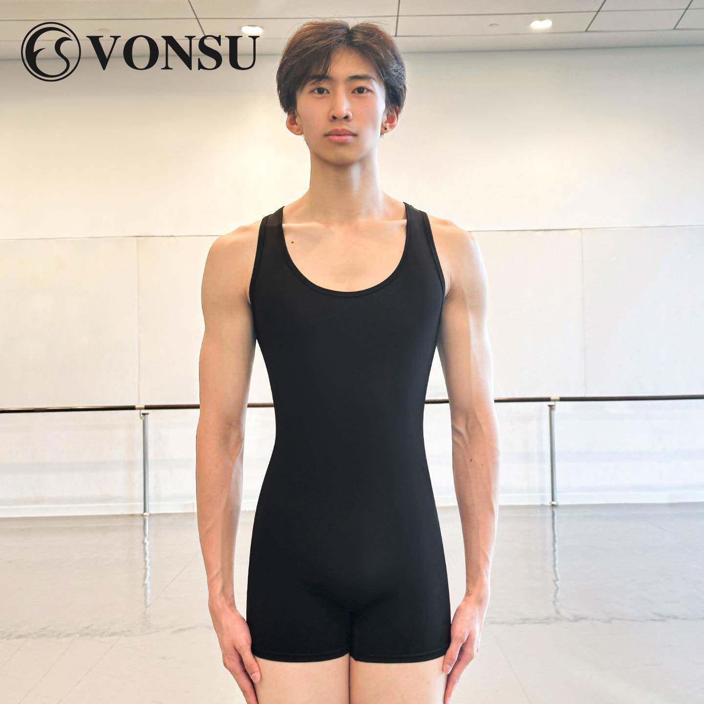 梵舒2025男款专业芭蕾舞练功服连体紧身舞蹈训练服 藏蓝色体操演
