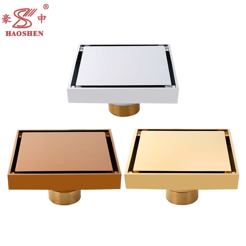 豪申厂家供应2020新款12x12隐形地漏家用地漏玫瑰金镀铬银地漏