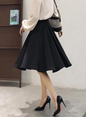 裙子春夏黑色高腰适合胯大腿粗的伞裙中长款大摆a字过膝垂感0328z