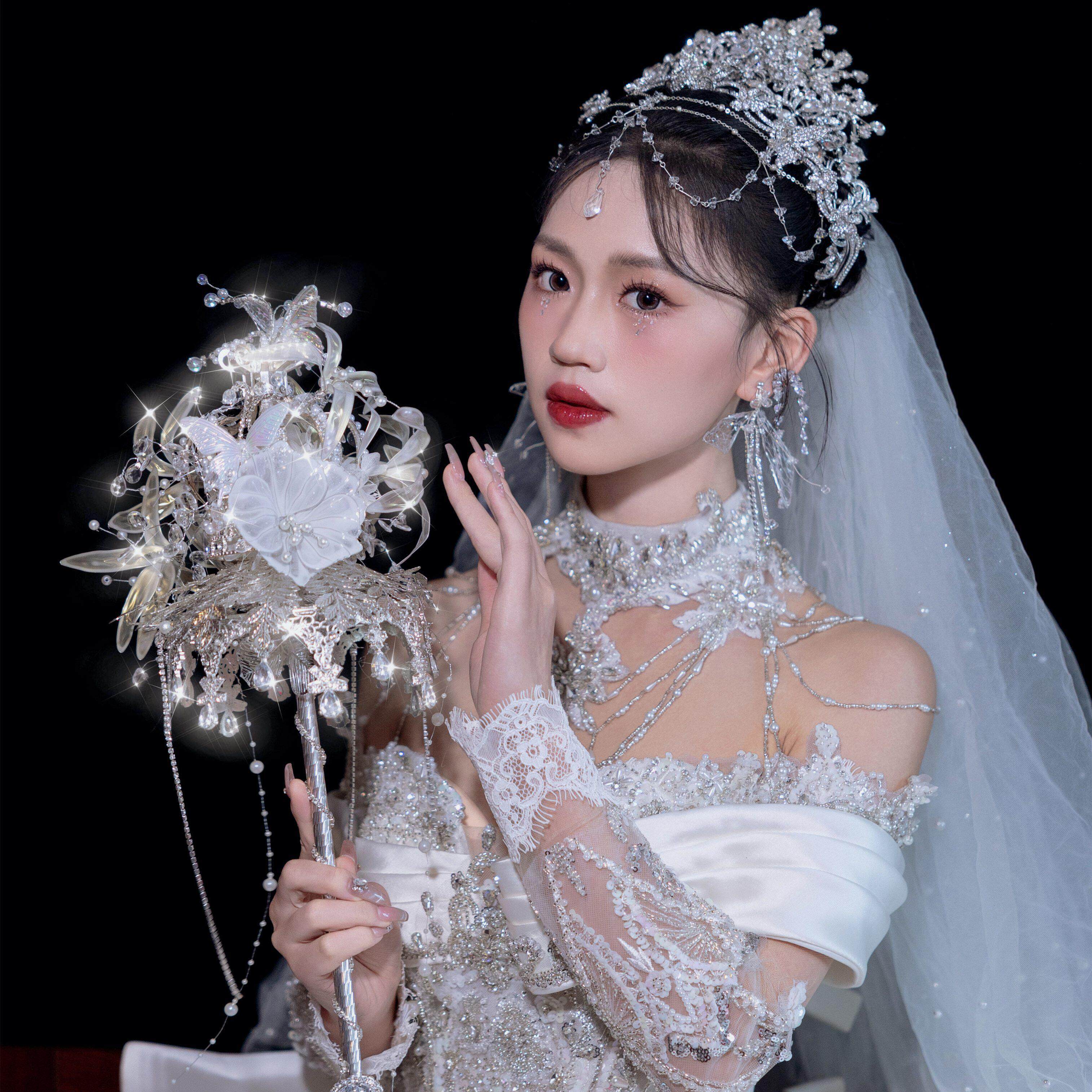 权杖手捧花婚礼新娘水晶diy材料公主婚纱高级成品礼盒新婚重工