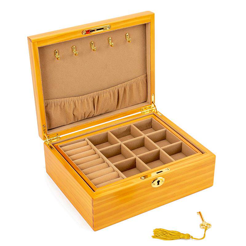 正品覆古实木首饰盒收纳带锁手精饰耳耳针环项炼高盒档木质致整理