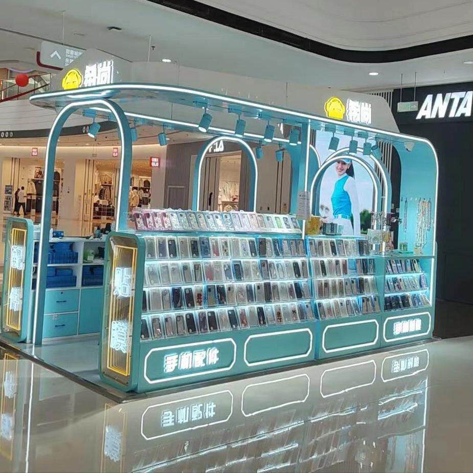 定做手机壳展示柜 电子产品展示柜商场中岛柜贴膜台多径点位定做